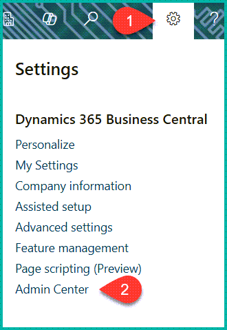 Business Central Version Check Admin Center Menu Business Central Version Check Admin Center Menu