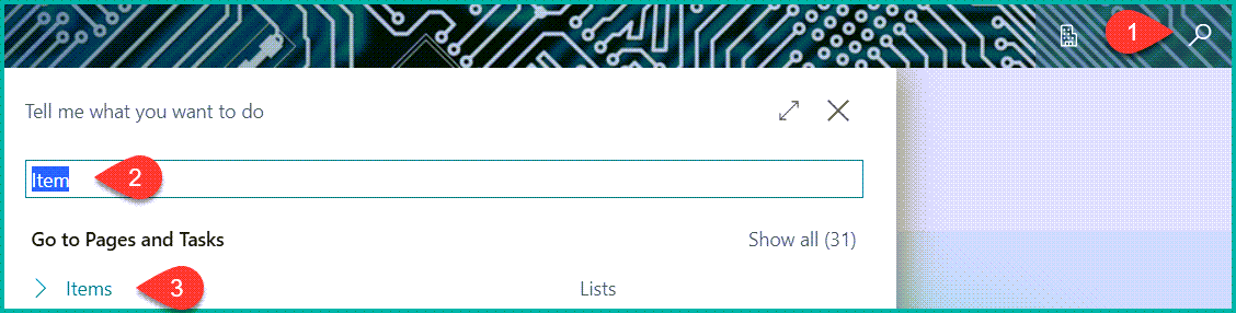Business Central Items List Menu Business Central Items List Menu