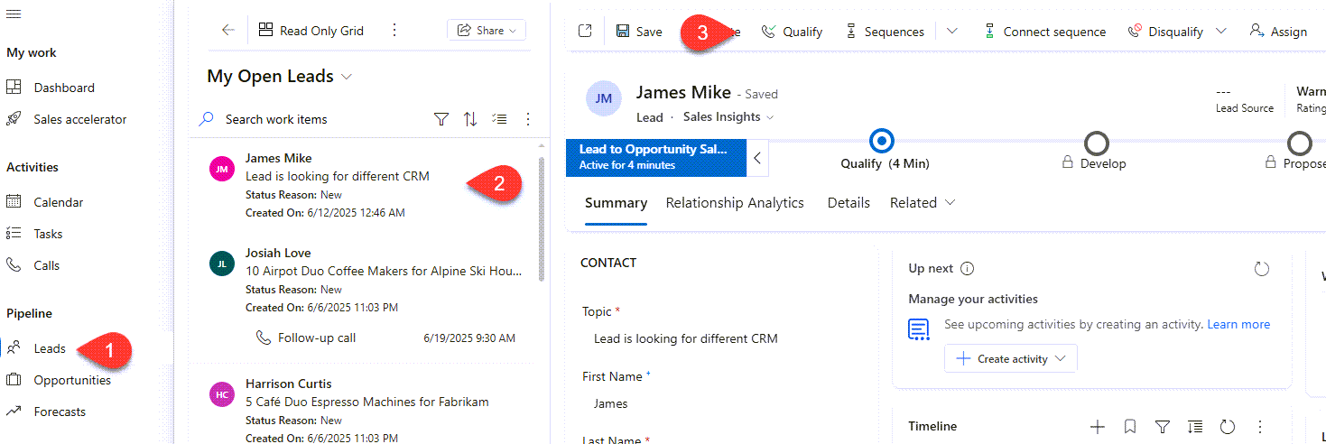 Dynamics CRM Lead Qualify