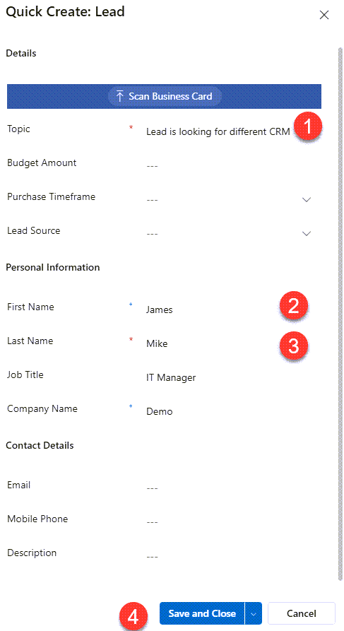 Dynamics CRM New Lead Save